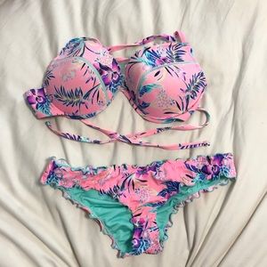 pink flower print swimsuit